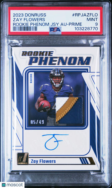 2023 Panini Donruss Rookie Phenom Jersey Autographs Zay Flowers #RPJAZFLO Jsy Prime /49 PSA 9