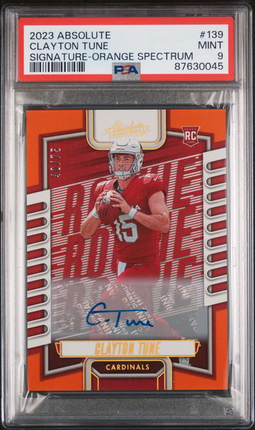 2023 Panini Absolute Orange Spectrum Clayton Tune #139 RC Auto /75 PSA 9