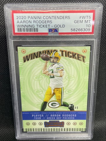 2020 Contenders Aaron Rodgers Winning Ticket GOLD Holo /49 PSA 10 POP 1