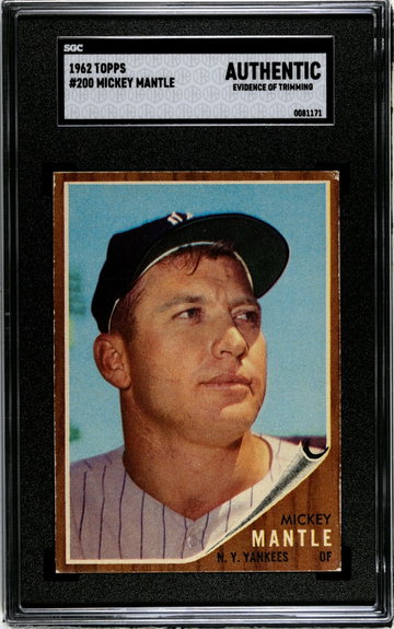 1962 Topps #200 Mickey Mantle SGC Authentic Trimmed