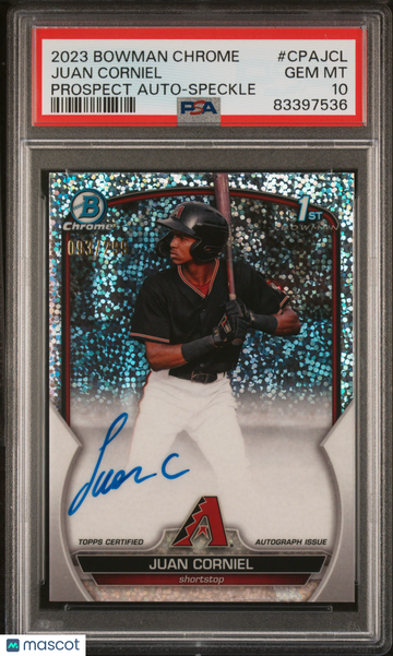 2023 Bowman Chrome Prospect Autographs Juan Corniel #CPAJCL Speckle Ref PSA 10