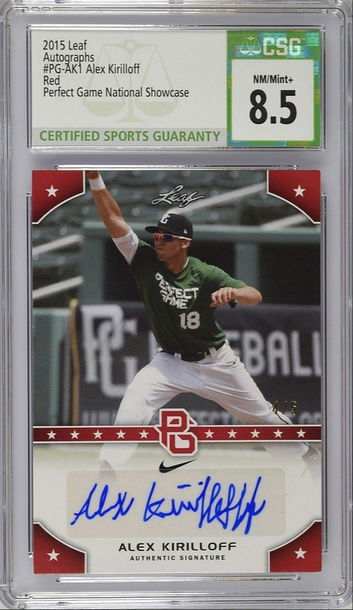 2015 Leaf Perfect Game National Showcase ALEX KIRILLOFF Auto Red /5 CSG 8.5 Auto 10