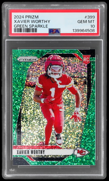 2024 Panini Prizm Xavier Worthy Green Sparkle PSA 10 RC