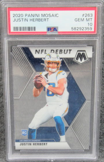 2020 Panini Mosaic NFL Debut Justin Herbert Rookie RC PSA 10