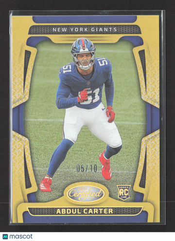 2025 Panini Certified Abdul Carter #165 Gold /10 RC