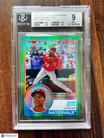 2018 Topps 1983 Juan Soto Silver Pack Green Refractor /99 Rookie RC BGS 9 Pop 4