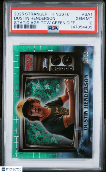 2025 Topps Stranger Things High Tek Static Age Dustin Henderson #SA1 TCW Green Diff PSA 10