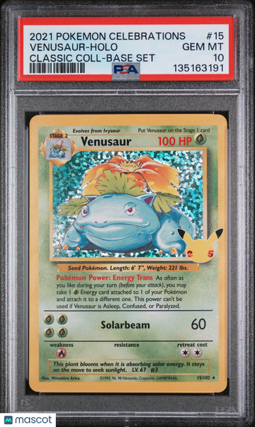 2021 Pokemon Celebrations Classic Collection Venusaur Holo Classic Coll-Base Set PSA 10 #15