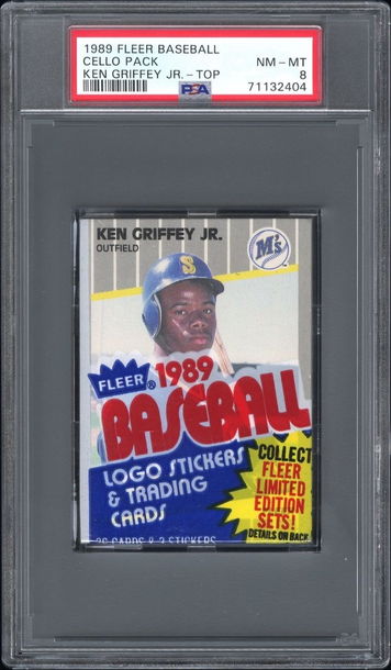 RARE 1989 Fleer Ken Griffey Jr. Cello on top RC PSA 8