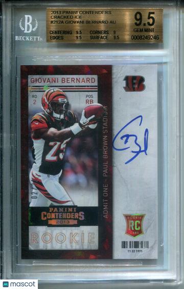 2013 Panini Contenders Cracked Ice Giovani Bernard #212A BGS 9.5 Auto 10