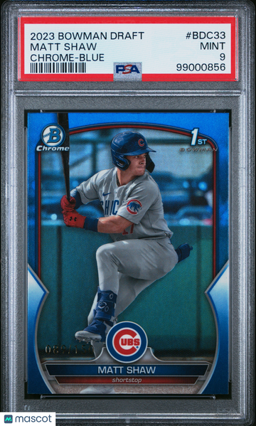 2023 Bowman Draft Matt Shaw #BDC33 Chrome Blue Refractor /150 PSA 9