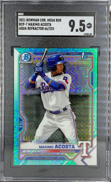 2021 Bowman Chrome Mega Box Maximo Acosta Aqua Refractor /225 SGC 9.5