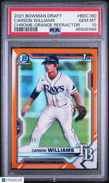 2021 Bowman Draft Carson Williams #BDC180 Chrome Orange Refractor /25 PSA 10