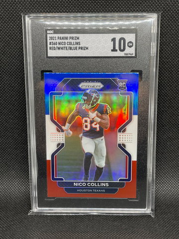 2021 Nico Collins Panini Prizm Red White Blue Prizm RC Rookie #360 SGC 10