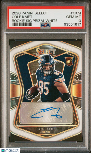 2020 Panini Select Rookie Signatures Cole Kmet #CKM SIG. Prizm White /35 Rookie PSA 10