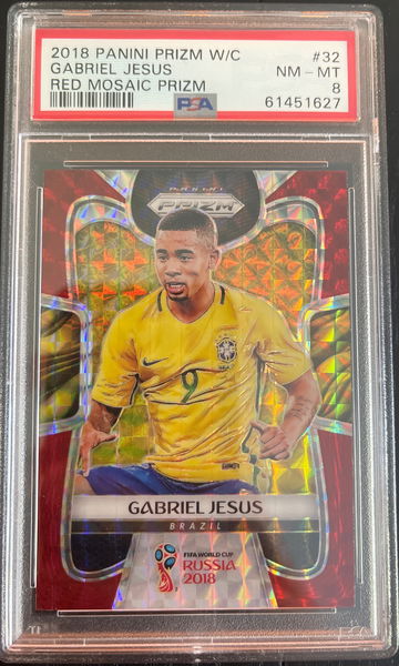 Gabriel Jesus 2018 World Cup Prizm Red Mosaic PSA 8