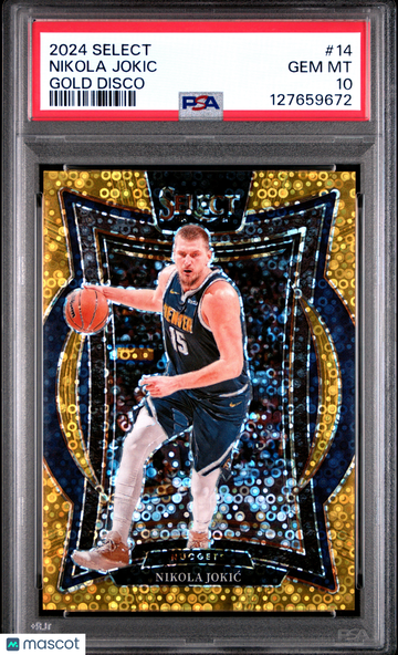 2024-25 Panini Select Basketball Nikola Jokic #14 Gold Disco Prizm /10 PSA 10