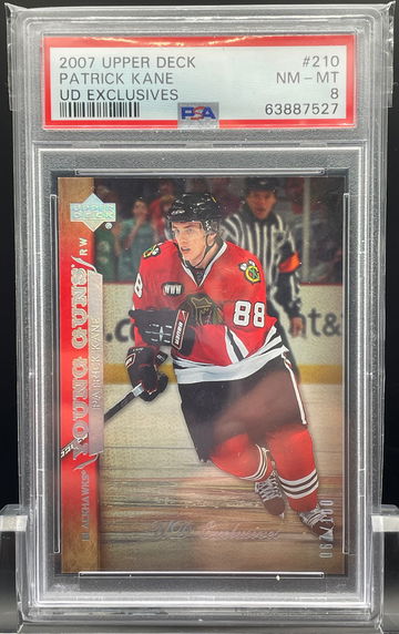 2007 upper deck young guns exclusives Patrick kane PSA 8