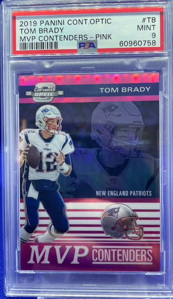 2019 Panini Contenders Optic Pink Prizm MVP Tom Brady Patriots /75 PSA 9 Mint SP