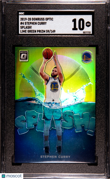 2019 Donruss Optic Stephen Curry #4 Splash! Lime Green Prizm 149 SGC 10