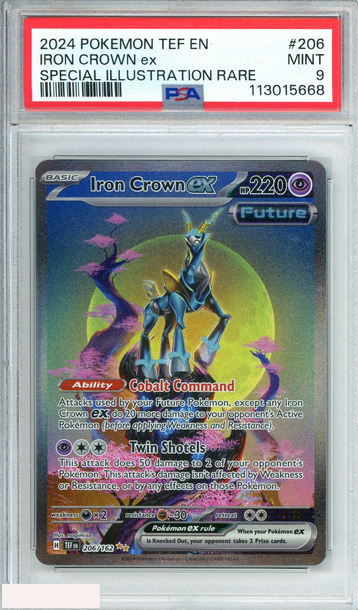 2024 POKEMON TEMPORAL FORCES IRON CROWN EX #206 SPECIAL ILLUSTRATION RARE PSA 9