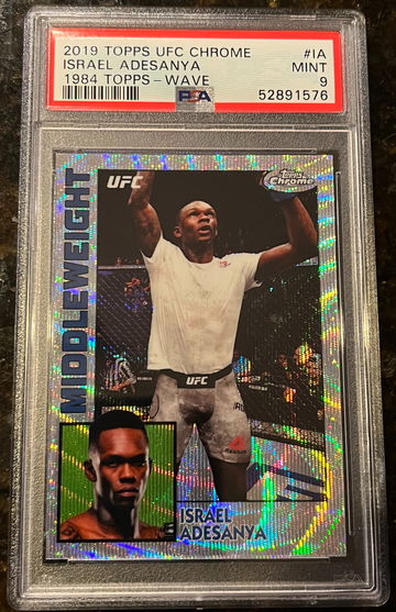 Israel Adesanya 2019 Topps Chrome UFC Topps 1984 Silver Wave Refractor /99 PSA 9