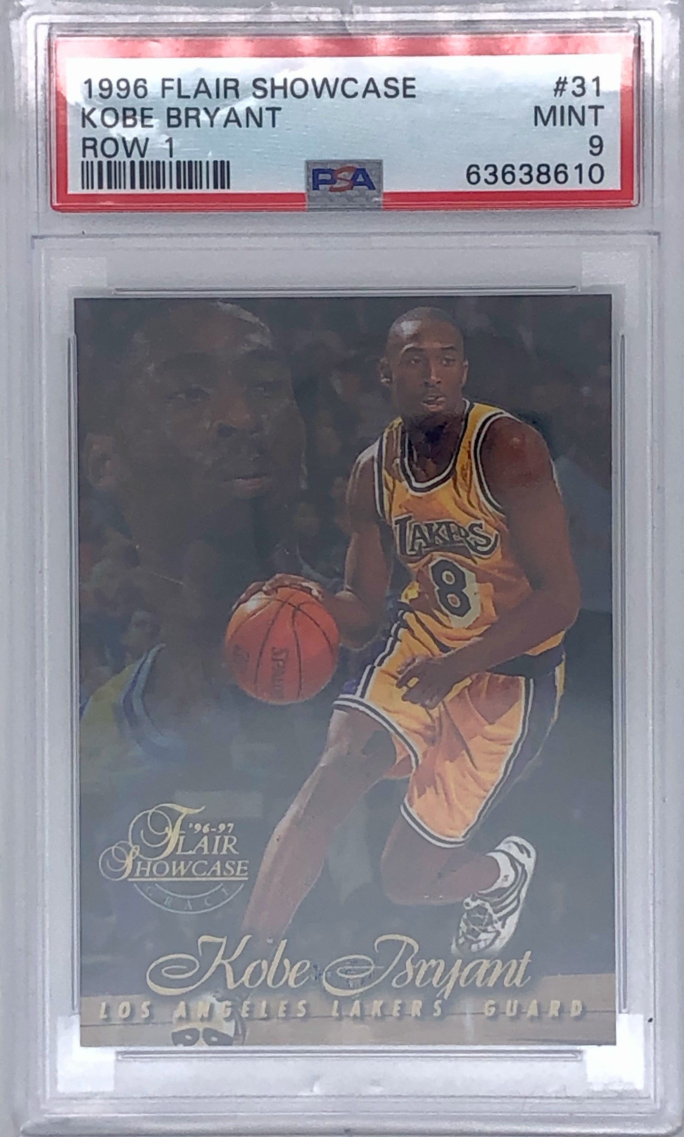 1996 Flair Showcase Kobe Bryant Row 1 Rookie Card PSA 9