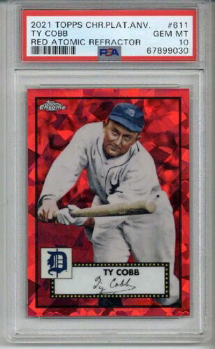 2021 TOPPS CHROME PLATINUM ANNIVERSARY RED ATOMIC REFRACTOR TY COBB PSA 10