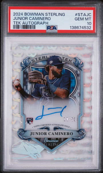 2024 Bowman Sterling Sterling Tek Autographs Junior Caminero #STAJC /50 PSA 10