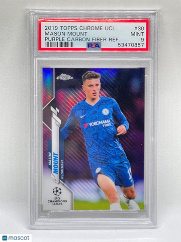 2019 Topps Chrome UEFA Champions League Mason Mount #30 Purple Carbon Fiber Refractor PSA 9