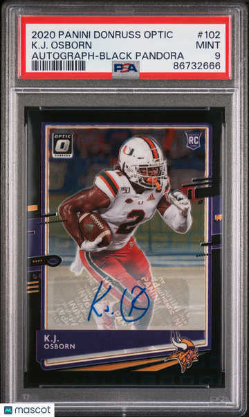 2020 Donruss Optic #102 K. J. Osborn Rookie - Black Pandora Auto # /25 | PSA 9