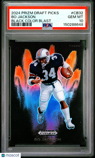2024 Panini Prizm Draft Picks Black Color Blast Bo Jackson #CB32 PSA 10