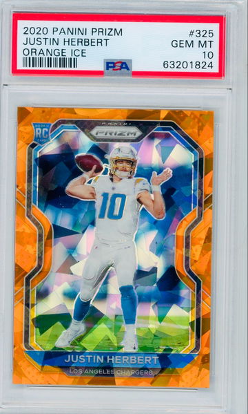 2020 Panini Prizm Justin Herbert Orange Ice SP PSA 10