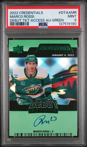 2022 Upper Deck Credentials Debut Ticket Access Autographs Green Marco Rossi #DTAAMR PSA 9
