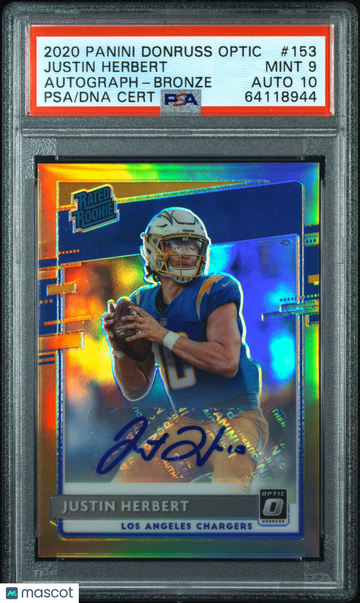 2020 Panini Donruss Optic Justin Herbert #153 Autograph Bronze PSA 9 Auto 10
