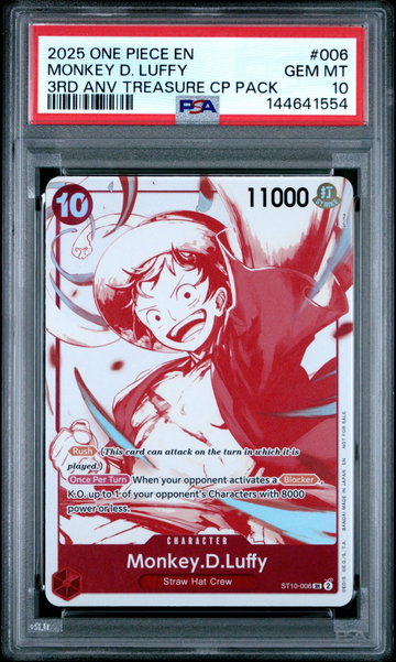 2025 Promotional Cards English 3rd Anniversary Treasure Camp. Monkey D. Luffy #ST10-006 PSA 10