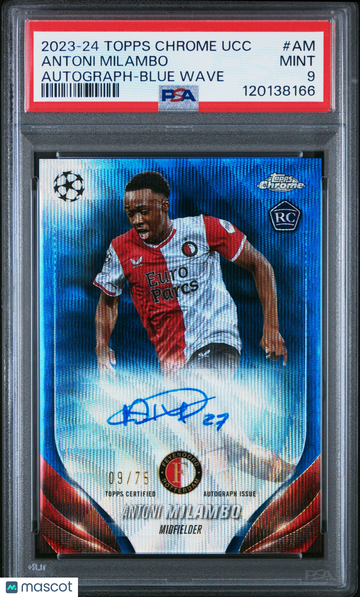 2023-24 Topps Chome UEFA Antoni Milambo Blue Wave /75 RC Rookie Auto PSA 9 Topps