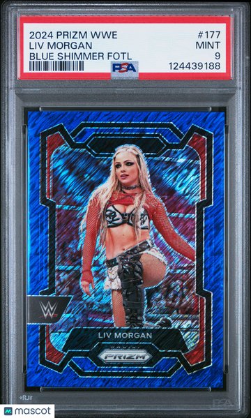 2024 Panini Prizm WWE LIV Morgan #177 Blue Shimmer Fotl 5/11 PSA 9