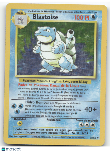 1999 Base Set Blastoise Holo Rare Spanish #2/102