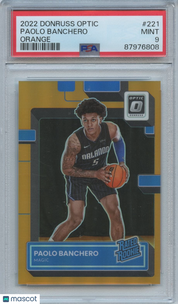 2022-23 Panini Donruss Optic Paolo Banchero #221 Orange Prizm Parallel/Variety Rookie Base Set PSA 9