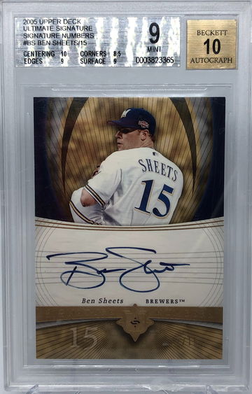 BGS 9 Upper Deck Ultimate Signature Numbers Ben Sheets #/15