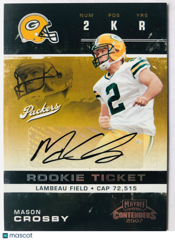 2007 Playoff Contenders MASON CROSBY Rookie Ticket Auto RC #196 GB Packers