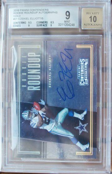 2016 Panini Contenders Rookie Roundup Autographs Autograph Auto Gold Ezekiel Elliott /5 #21 BGS 9