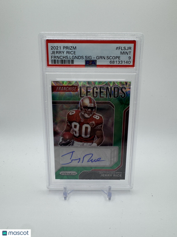 2021 Panini Prizm Franchise Legends Signatures Jerry Rice Frnchs. Lgnds. SIG GRN. Scope PSA 9
