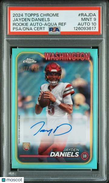 2024 Topps Chrome Rookie Autographs Variations Jayden Daniels #RAJDA Aqua Ref 047/199 PSA 9
