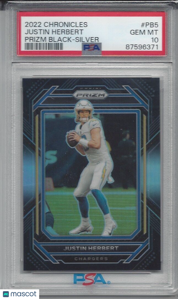 2022 Panini Chronicles Prizm Black Justin Herbert #PB5 Silver PSA 10
