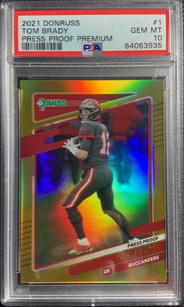 2021 Panini Donruss 1 Tom Brady Premium Press Proof Gold PSA 10