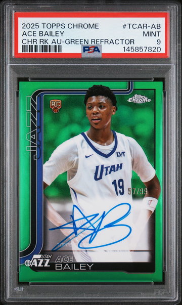 2025 Topps Chrome Rookie Autograph Green Refractor Ace Bailey #TCAR-AB /99 PSA 9