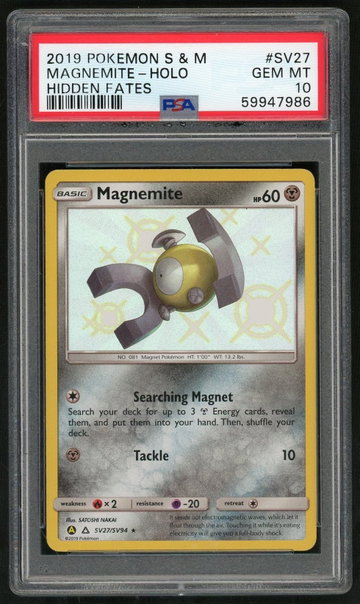 2019 Pokemon Sun and Moon Hidden Fates Shiny Vault Holo Magnemite #SV27 PSA 10