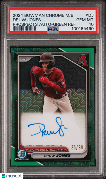 2024 Bowman Mega Box Chrome Bowman Prospect Mega Autographs Druw Jones #DJ Prospects Green Ref /99 PSA 10